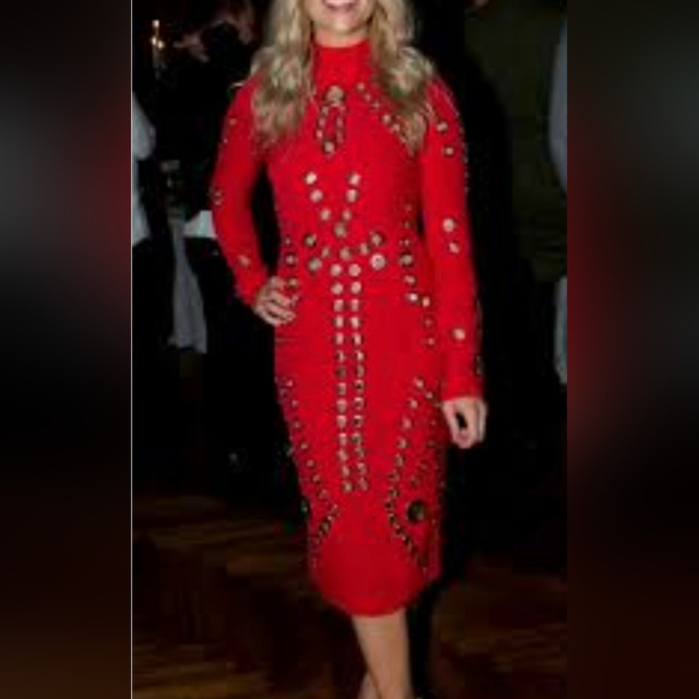 ASOS Red Long Sleeve Dress with Eyelet Design